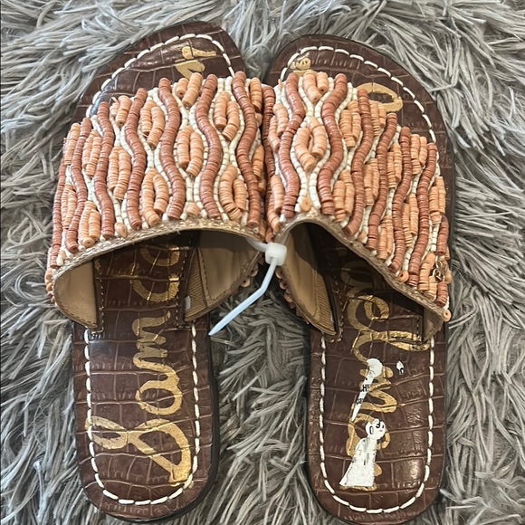 NWOB, Sam Edelman, Girls, Brown and Tan Beaded Gunner Mini Sandals - Picture 1 of 8
